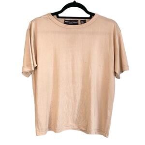 Vintage Ted Lapidus Womens Silk Top Small Tan Minimalist Casual Relaxed Comfy
